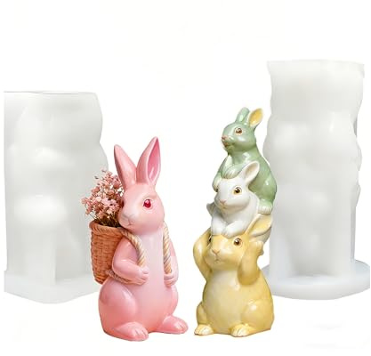 Moule en plâtre en forme de lapin de Pâques,Bogoro 2 Moule en Silicone 3D Lapin DIY,Moule en plâtre et silicone en forme de lapin,Pour la Fabrication de Bougies et de Savon.