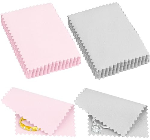 JAXICREY 50Pcs Jewellery Gold Silver Cleaning and Polishing Cloth, Silver Polishing Cloth, Soft Jewellery Cleaner, Reusable Pink Gray Jewelry Cleaner Cloths, Restores Shine for Watches Brass Ring