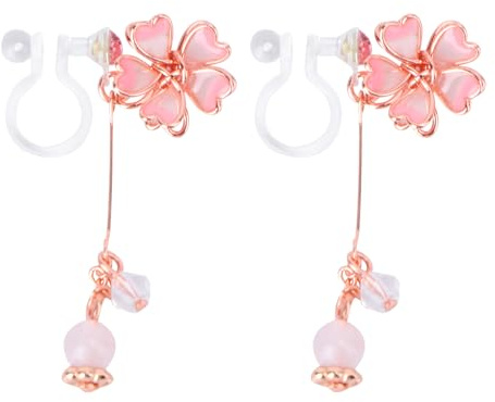 NOLITOY Boucles D'oreilles Clip en Résine Forme Fleur de Cerisier Rose, Accessoires Décoratifs pour Soirée et Fête, Élégantes et Créatives