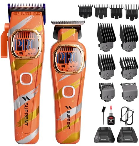 SUPRENT Sandstorm Professioneller Haarschneider für Herren – Hochleistungsmotor mit bis zu 8500 U/min, Kombigerät mit Zero-Gap-Trimmer, blaue Titan-Klingen (Orange)