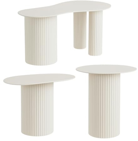 MICA Decorations Lux Beistelltisch – Set aus 3 – Couchtisch Set – Couchtisch – Beistelltische Wohnzimmer – 55 x 70 cm – Eisen – Off White