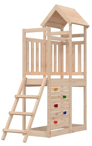 Hommdiy Spielturm Braun 110,5 x 52,5 x 214 cm Massives imprägniertes Holz Moderne strapazierfähige Außen-Spielplatz Abenteuer-Turm für Kinder Garten-Set Klettern für den Sommer