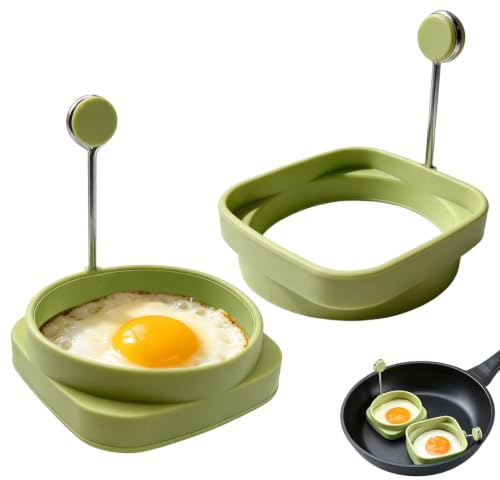 Waelthkey 2 in 1 Silicone Rings Crumpet Rings Fried Egg Ring Pancake Pan | Round and square 2 in 1 egg rings non stick frying with 360-degree rotating handle for fried egg ring and egg frying rings