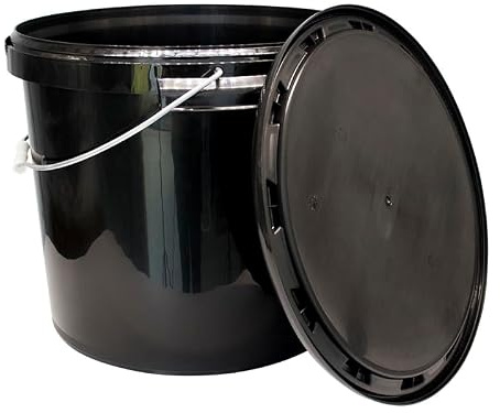 Black Plastic Bucket with Lid & Carry Handle Heavy Duty Waterproof Storage Bucket for Liquids, Gardening, Hydroponics, Cleaning & General Purpose Use Durable Black Plastic Container 5.6L - 30L (26L)