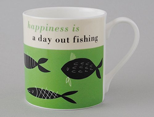 happiness is a day out fishing Large Bone China Mug decorated in Stoke on Trent, England (green)