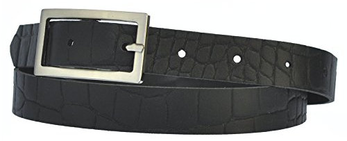 DayneQ Schmal 2,5cm Breit Echt Leder Guertel mit 4 Eckiger Schnalle Kroko-Schwarz 120cm Bundweit