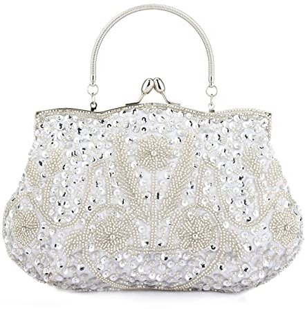 YYW Collection Antique Floral Bead Sequin Soft Clutch Evening Bag Designer Purse Large Clutch Handbag