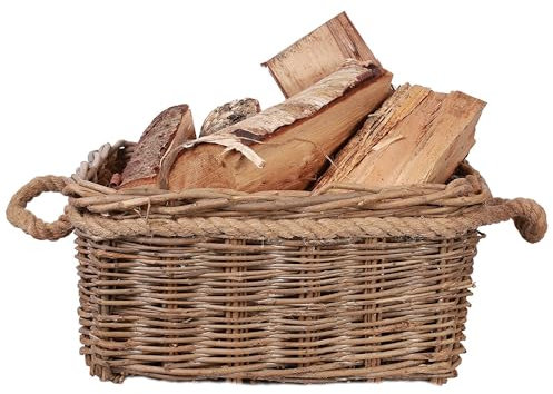 Rustic Fireside Chunky Wicker Log Basket Potato Basket With Rope Handles (Medium)