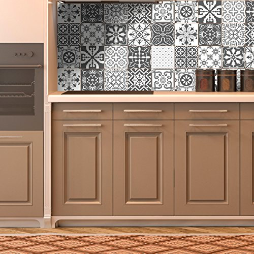 15 Stickers adhésifs carrelages | Sticker Autocollant Carreaux de Ciment - Mosaïque carrelage Mural Salle de Bain et Cuisine | Carreaux de Ciment adhésif Mural - azulejos - 10 x 10 cm - 15 pièces