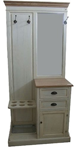 Casa Padrino Landhausstil Garderobe Antik Weiß/Naturfarben 93 x 43 x H. 200 cm - Handgefertigter Garderobenschrank mit Spiegel und Schirmständern