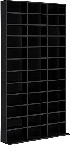 HOMCOM Rangements pour CD et DVD, étagère Rangement, capacité Max. 1116 CD/528 DVD, 36 Compartiments et étagères réglables, pour Bureau, Salon, Chambre, 102 x 23,5 x 195 cm, Noir
