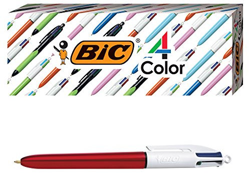 BIC 4-Color Grip Ballpoint Pen, Blue Barrel, Medium Point (1.0mm), Assorted Inks, 3-Count