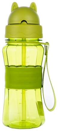 Sigdio Trinkflasche Kinder mit Strohhalm BPA frei Kinder Wasserflasche Auslaufsicher Sporttrinkflaschen mit Tragegurt für Schule und Kindergarten (Grün)