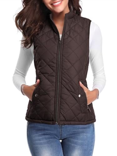 fuinloth Women's Quilted Gilet, Lightweight Body Warmer Padded Outdoor Vest Sleeveless Jacket Chocolate Large