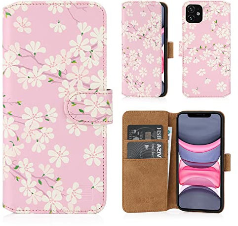 32nd Floral Series 2.0 - Design PU Leather Book Wallet Case Cover for Apple iPhone 11 (6.1), Designer Flower Pattern Wallet Style Flip Case With Card Slots - Cherry Blossom