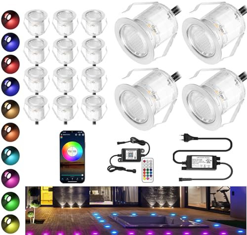 20er WIFI Bodeneinbauleuchten Arbeitet mit Alexa,RGB LED Einbaustrahler DC12V Ø30mm 0.6W LED Boden WiFi Wireless Smart Phone Full Kit