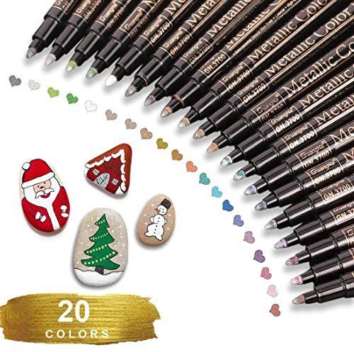 Funnasting Metallic Marker Pens, 20 Colors Metallic Pens Paint Pen Art Markers for Card Making, DIY Photo Album, Scrapbooking, Stone, Glass, Plastic, Metal, Wood, Clothes and Pottery