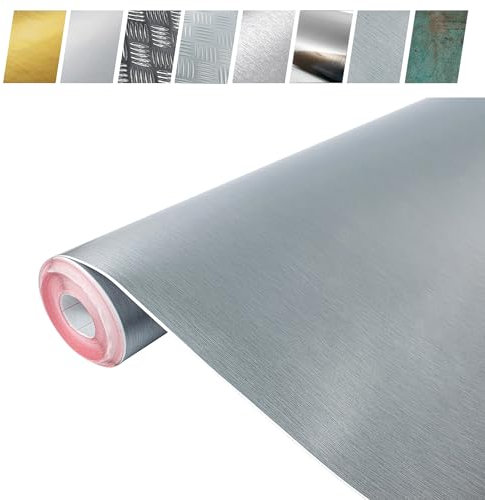 Klebefolie Möbel 67,5x100cm | Selbstklebende Möbelfolie in Metallic-Optik, matt oder glänzend | Klebefolie leicht zu verkleben, wasserfest und dekorativ | Blechfolie Aluminium Metallic