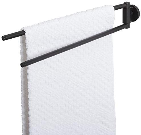 Tiger Urban Handtuchhalter zweiarmig, Edelstahl, Farbe: Schwarz-matt, Handtuchstange zur Wandmontage mit zwei schwenkbaren Armen und austauschbaren Dekor-Ringen zur individuellen Gestaltung