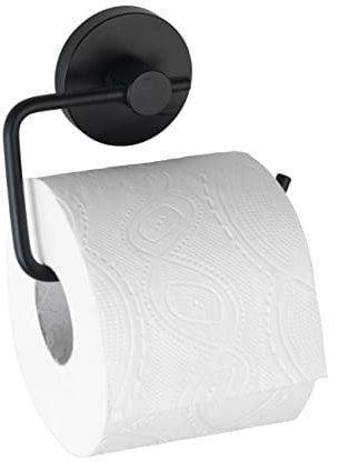 WENKO Vacuum-Loc® Toilettenpapierhalter Milazzo Schwarz, WC-Rollenhalter, Halter für Toilettenpapier, Befestigen ohne bohren mit Vakuum, Stahl schwarz lackiert, Loft-Style, 13,5 x 10,5 x 3,7 cm
