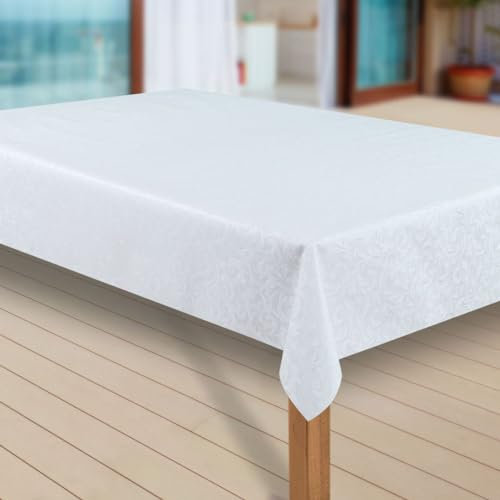 laro Wachstuch-Tischdecke Abwaschbar Garten-Tischdecke Wachstischdecke PVC Plastik-Tischdecken Eckig Meterware Wasserabweisend Abwischbar, Muster:Flora Weiss, Größe:130x220 cm