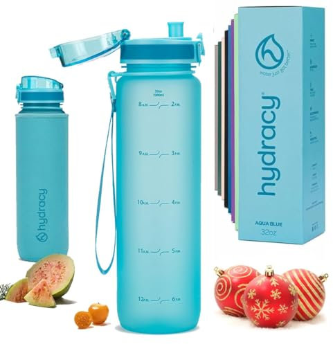 Hydracy Trinkflasche mit Fruchteinsatz - 1L Wasserflasche - BPA-freie Trinkflasche mit Zeitmarkierung Auslaufsichere Sportflasche - Kondensationsfrei für Sport und Outdoor