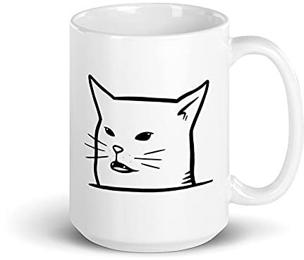 Funny White Confused Cat Meme Mug