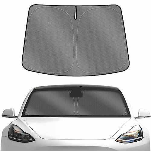 Karltys Windshield Sun Shade for 2017-2024 Tesla Model 3, UPF50+ Upgraded Reflective 240T Sunshade for Model 3, Foldable Front Window Cover, Car UV Ray Sun Visor Protector Keep Vehicle Cooler
