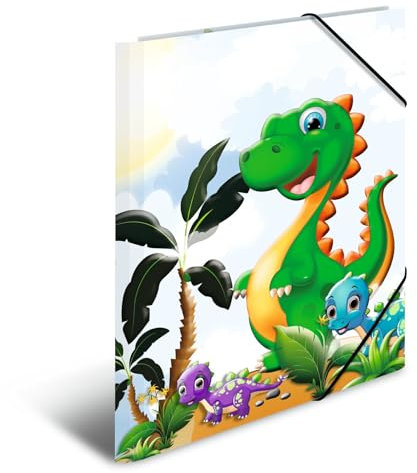 HERMA Sammelmappen A4 Dino Set, 3 Stück, Eckspanner-Mappen aus Pappe mit Kindergarten Dinosaurier Motiv, Gummizug, Innenklappen und Innendruck für Jungen, Mädchen und Kinder