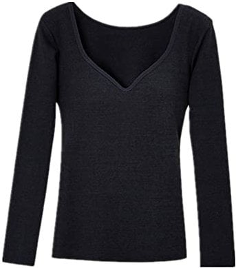 Women's Thermal Underwear with Built-in Bra, Fleece Lined Tank Top Thermal Underwear (Black V Neck, M)