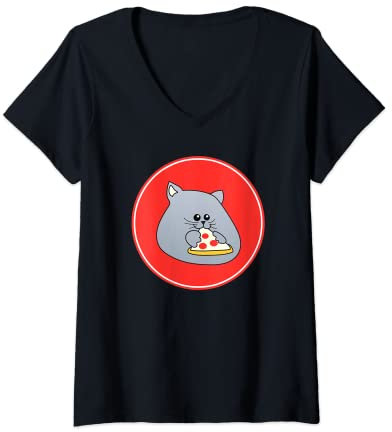 Femme Pizza Cat Pro T-Shirt avec Col en V