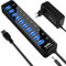 Hub USB alimentato, atolla Hub USB 3.0 Multipresa a 10 porte con interruttori e LED di alimentazione individuali Adattatore 12 V/2.5 A per tastiera, mouse, stampante, driver duri, ecc.