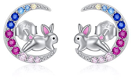 YFN Kaninchen Ohrringe Sterling Silber Hase Mond Ohrstecker Schmuck Geschenke für Damen Mädchen