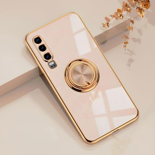 Rokmym Huawei P30 Hülle,Weiche Silikon Handyhülle mit 360 Grad Ring Ständer für Magnetische Autohalterung Metallrahmen Case Cover für Huawei P30