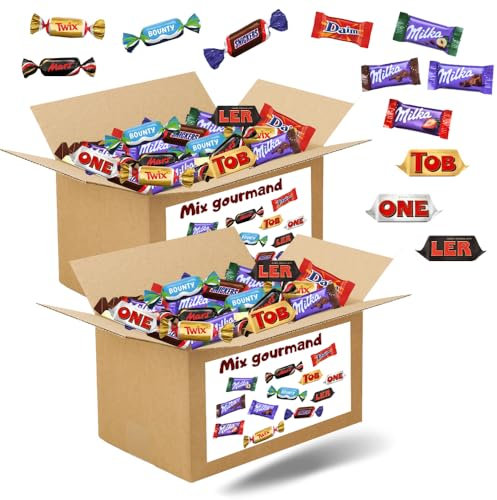 MIX GOURMAND HALLOWEEN | Assortiment de 2x100 bonbons au chocolat Célébrations, Milka, Daim, Toblerone | 2 Boites à partager de 1.5 kgs pour les anniversaires et les fêtes pour Halloween