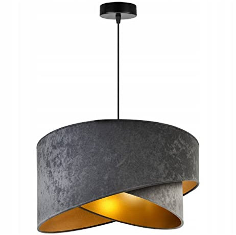 Light-Home Milan Elegant Hängelampe - Modern Deckenlampe für Wohnzimmer Schlafzimmer und Esszimmer - Designer Pendelleuchte aus Metall mit Lampenschirm aus Velours - Grau und Hellgrau