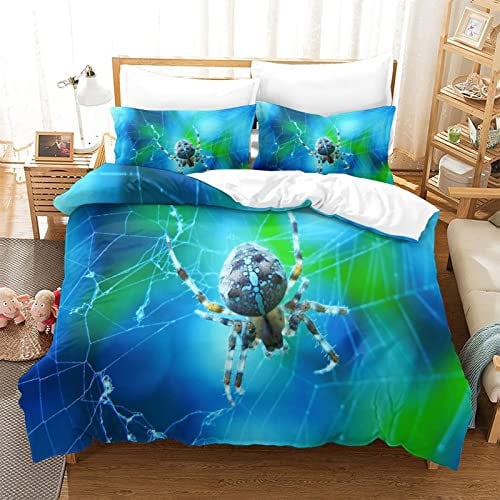 BEFASYY Bettbezug, niedliche Spinne, 3D-Druck, Tier, Bettwäsche-Set, Spinne, Mikrofaser-Polyester, Bettbezug mit 2 Kissenbezügen, 3 Stück, Reißverschluss, König (220 x 240 cm).