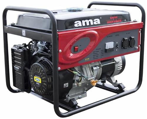 AMA Generatore a Benzina Monofase con AVR – Motore a Scoppio 389 CC, Potenza 5,5 kW, Autonomia 13 Ore, Dimensioni 702x532x595 mm, Colore Nero e Rosso