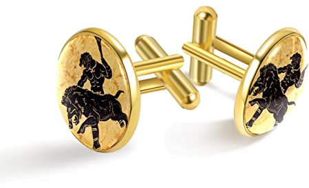 Personalisierte Gold Manschettenknöpfe für Smoking Hemd Vintage Alten Alten Herkules Jagd Löwe, 20mm*20mm, Edelstahl, Künstlicher Quarz