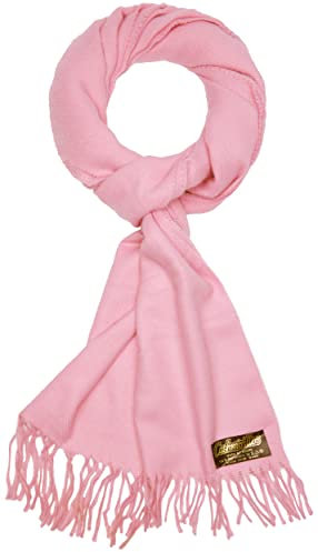 BRUBAKER Cashmirillo Schal - ca. 40 x 180 cm Lang Leicht Warm und Kuschelig - Herbst und Winter Kuschelschal - Stola Tuch mit Fransen für Damen und Herren - Rosa