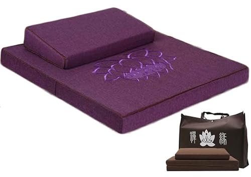 Zafu Zabuton Meditationsset bestehend aus Zafu Meditationskissen und Zabuton Matte für Sitzmeditation und Yoga mit Abnehmbares Reißverschluss-Design (Lila,60 * 60cm)