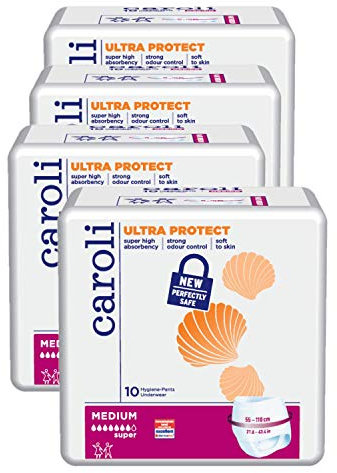Caroli Protect + Care Pants, Unisex Unterwäsche ohne Duft, Hygiene-Einlagen Vorteilspack (4 x 10 Stk.) für mittlere Blasenschwäche (Medium)
