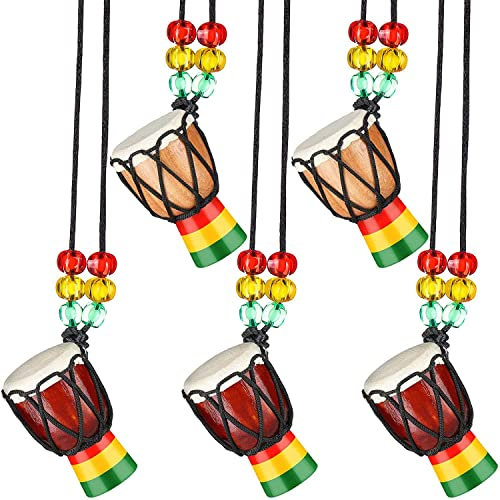 Wanjorlay 5-teiliges Set aus Instrumenten, Halsketten, Djembe, Trommel, Mini-Anhänger, afrikanische Trommel, Halskette aus, Trommeln und Percussion