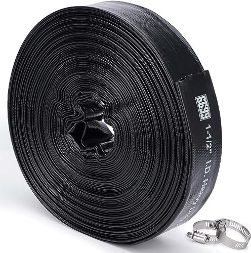 6699 Entladungsschlauch 3,8 cm x 30,5 m Sumpfpumpenschlauch mit 2 Stück SUS 304 Klemmen, Pool-Rückspülschlauch zum Ablassen/Entfernen von Wasser, flacher Schlauch 1500