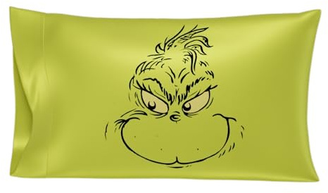 Franco Collectibles Grinch von Dr. Seuss Holiday, schöner Seidiger Satin-Kissenbezug, Standard-Kissenbezug, wendbar, für Haar und Haut, 50,8 x 76,2 cm, offizielles Lizenzprodukt