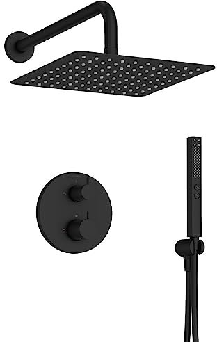 Jacob Delafon - Pack Robinetterie Douche Encastrée Thermostatique METRO - Kit Tout-en-Un - Tête Carrée 25cm, Douchette 2 Jets - Finition Noir Mat - E38680-BL