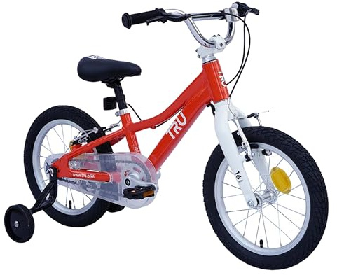 TRU Kinderfahrrad 16 Zoll - Fahrrad Kinder - für Jungen von 3-6 Jahren - Mit Stützrädern Schubstange Aluminiumrahmen