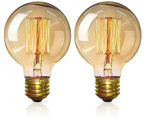 Vintage Edison Light Bulbs, Dimmable Screw Edison Bulbs Incandescent Light Bulb Globe Bulbs Retro Filament Lamp Warm Light 40w G80 E27 220V-2Pack