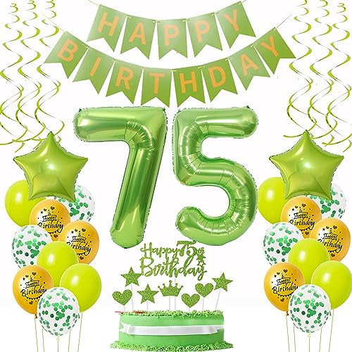 Luftballons 75. Geburtstag Deko Frauen Mann Grün Gold, Geburtstagsdeko 75 Mann happy birthday 75 jahre Männer dekoration Grün Gold Tortendeko 75. Geburtstag Mann ballons 75 Geburtstag Mann