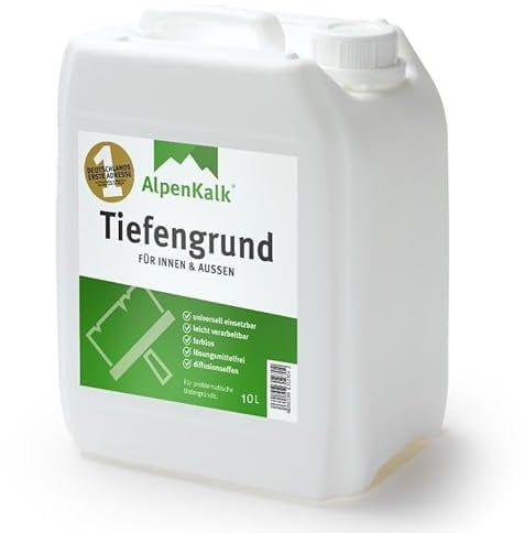 AlpenKalk® Haft- und Tiefengrund | 10 l für bis zu 100 m² | Farblos & Universell für Innen & Außen | Lösungsmittelfrei, Diffusionsoffen